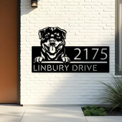 Vista alternativa de Custom Metal Rottweiler Dog Cute puppy Metal Address Sign House number Hanging Address Plaque Yard Sign Outdoor decor