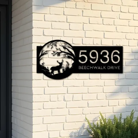 Custom Metal Deer in Woodland wild life Metal Address Sign, House number, Outdoor Number Signage, Yard Sign Address Plate