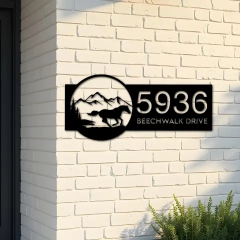 Custom Metal Horse running scene Metal Address Sign, House number, Outdoor Number Signage, Yard Sign Address Plate