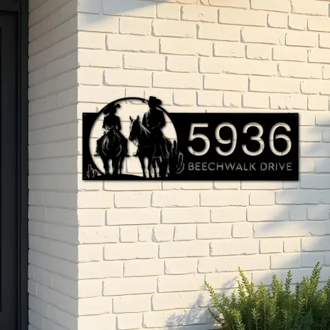 Custom Metal Cowboy horse rider Metal Address Sign, House number, Outdoor Number Signage, Yard Sign Address Plate