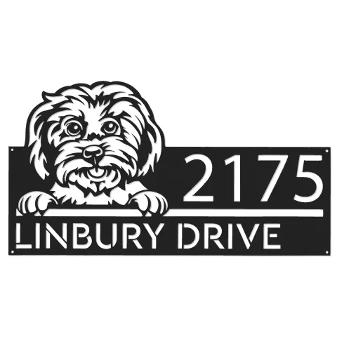 Vue alternative de Custom Metal Maltese dog Cute puppy Metal Address Sign House number Hanging Address Plaque Yard Sign Outdoor decor