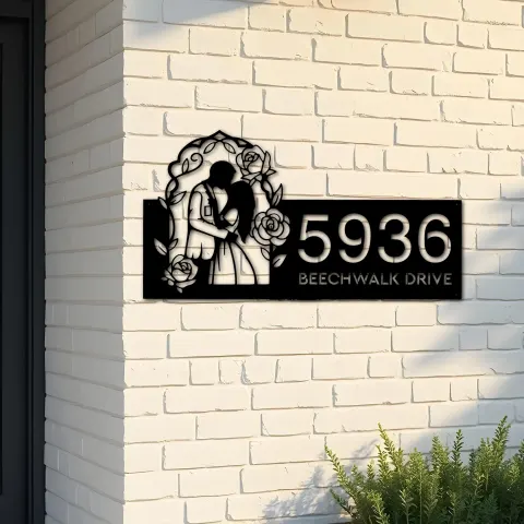 Custom Metal Couple Kissing bride and groom Metal Address Sign, House number, Outdoor Number Signage, Yard Sign Address Plate