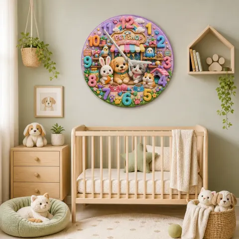 Tierische Traumwelt Wanduhr für Kinderzimmer | Pastell Regenbogen Welpen und Kätzchen Dekoration, Geburtstagsgeschenk für Kinder (34,5 cm) alternative Ansicht