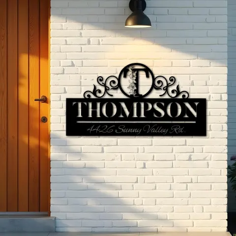 Vue alternative de Custom Metal Monogram Letters family name Metal Address Sign House number Hanging Address Plaque Yard Sign Outdoor decor S7