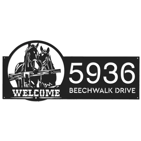 Vue alternative de Custom Metal Horses farmhouse ranch animal welcome Metal Address Sign House Number Hanging Address Plaque Yard Sign Outdoor Sign