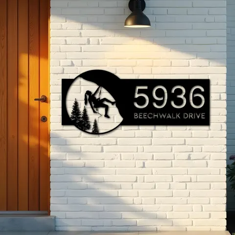 Vue alternative de Custom Metal Mountain Rock climbing Metal Address Sign, House number, Outdoor Number Signage, Yard Sign Address Plate
