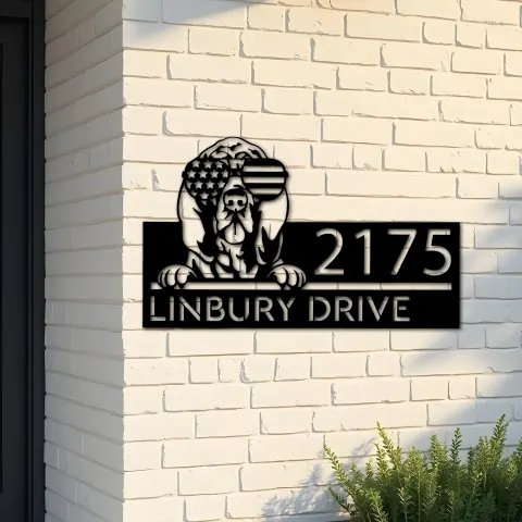 Custom Metal Bloodhound dog US flag glasses Metal Address Sign House number Hanging Address Plaque Yard Sign Outdoor decor