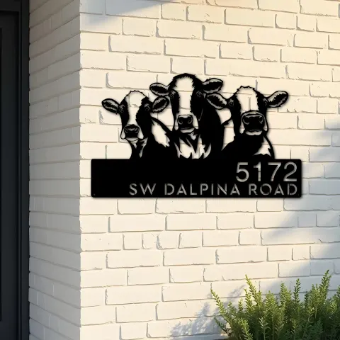 Custom Metal Cows Farmhouse ranch animals Metal Address Sign, House number, Outdoor Number Signage, Yard Sign Address Plate