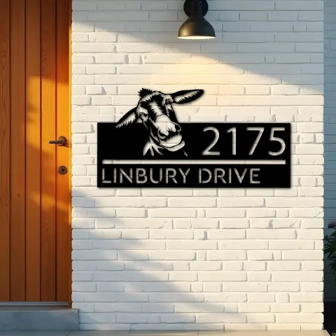 Vista alternativa de Custom Metal Peeking Donkey farm animal ranch Metal Address Sign, House number, Outdoor Number Signage, Yard Sign Address Plate