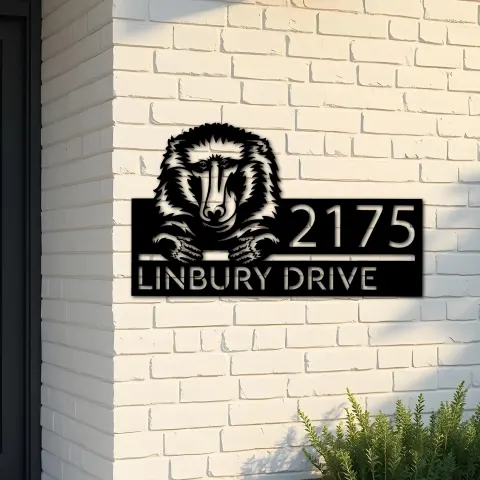 Custom Metal Peeking Baboon Wild animal wildlife Metal Address Sign, House number, Outdoor Number Signage, Yard Sign Address Plate