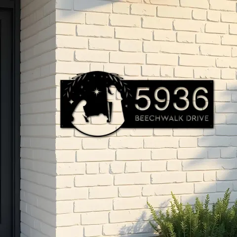 Custom Metal Nativity scene Christian Jesus God Metal Address Sign, House number, Outdoor Number Signage, Yard Sign Address Plate