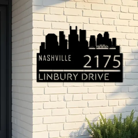 Custom Metal Nashville city skyline Metal Address Sign Hanging Address Plaque house number Yard Outdoor Sign