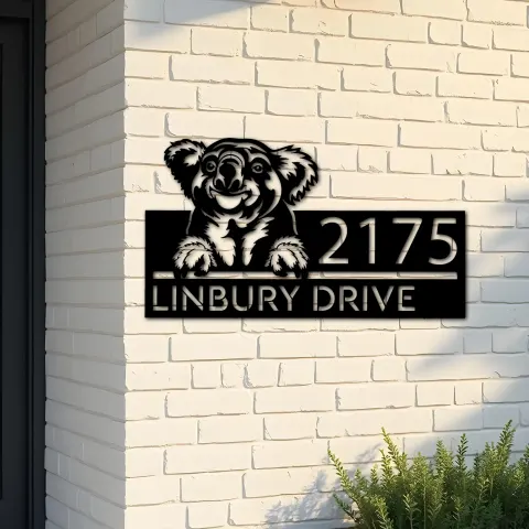 Custom Metal Peeking Koala Wild animal wildlife Metal Address Sign, House number, Outdoor Number Signage, Yard Sign Address Plate