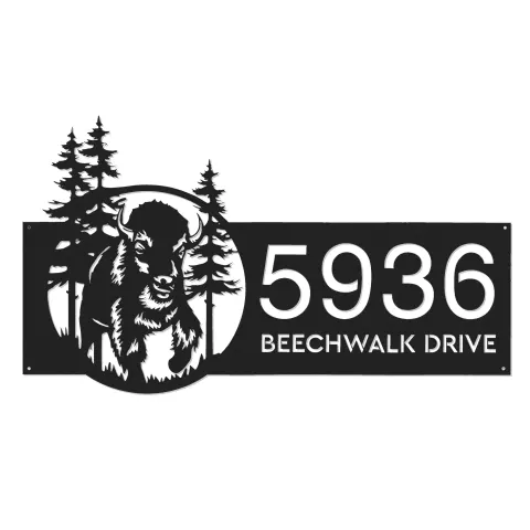 Vista alternativa de Custom Metal Bison forest wild life Metal Address Sign, House number, Outdoor Number Signage, Yard Sign Address Plate