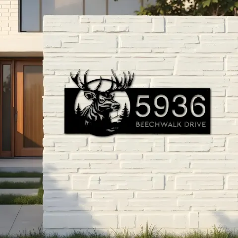 Vue alternative de Custom Metal Deer elk forest wildlife Metal Address Sign Custom House Number Hanging Address Plaque Yard Sign Outdoor Sign