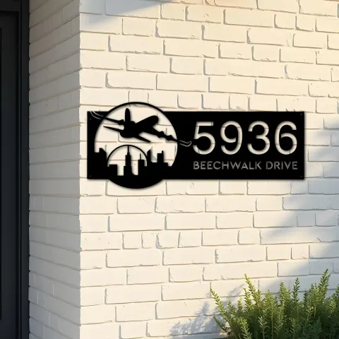 Custom Metal Airplane plane pilot Metal Address Sign, House number, Outdoor Number Signage, Yard Sign Address Plate