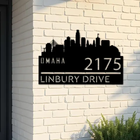 Custom Metal Omaha city skyline Metal Address Sign Hanging Address Plaque house number Yard Outdoor Sign