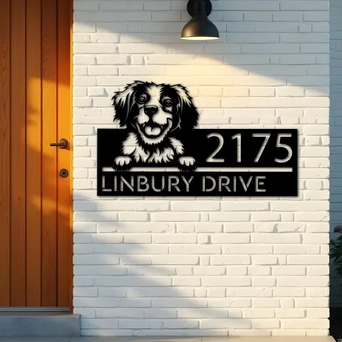 Vista alternativa de Custom Metal Brittany dog Puppy Metal Address Sign House number Hanging Address Plaque Yard Sign Outdoor decor