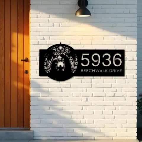 Vue alternative de Custom Metal Mandala nativity scene Jesus Christ Metal Address Sign House number Hanging Address Plaque Yard Sign Outdoor
