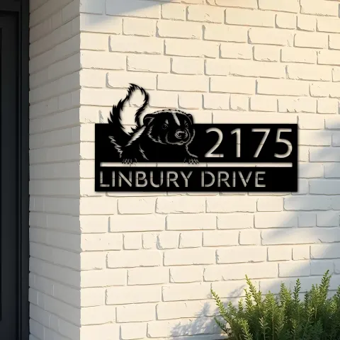 Custom Metal Peeking Skunk Wild animal wildlife Metal Address Sign, House number, Outdoor Number Signage, Yard Sign Address Plate