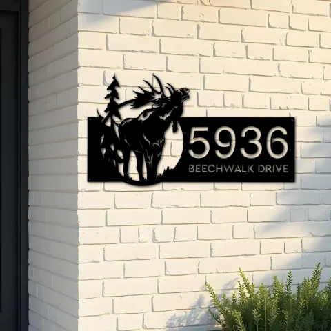 Custom Metal Elk wild life forest Metal Address Sign, House number, Outdoor Number Signage, Yard Sign Address Plate