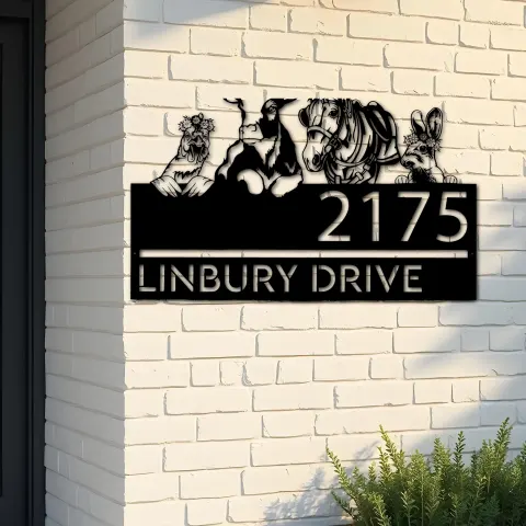 Custom Metal Chicken Cow horse rabbit farmhouse farm animals Metal Address Sign, House number, Outdoor Number Signage, Yard Sign Address Plate