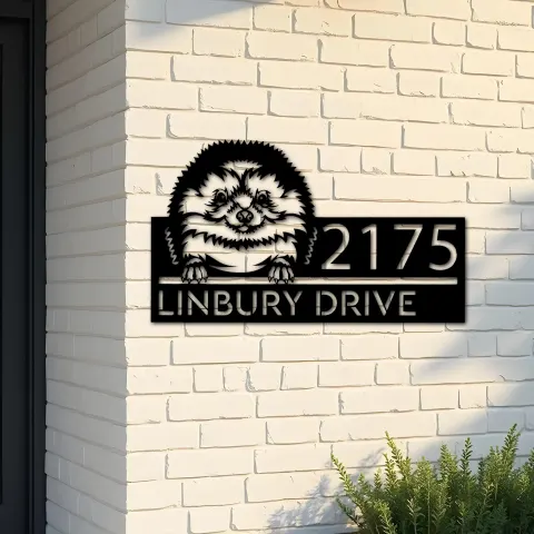 Custom Metal Peeking Hedgehog Wild animal wildlife Metal Address Sign, House number, Outdoor Number Signage, Yard Sign Address Plate