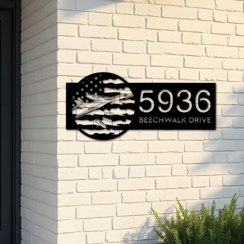 Custom Metal B 1B lancer bomber airplane US flag Metal Address Sign House number Hanging Address Plaque Yard Sign Outdoor