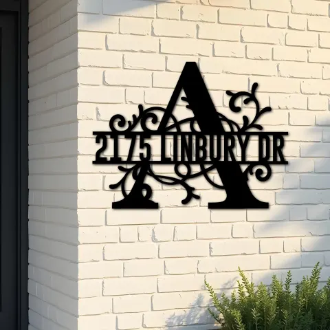 Custom Metal Floral Monogram Split Letter A Metal Address Sign House number Hanging Address Plaque Yard Sign Outdoor decor