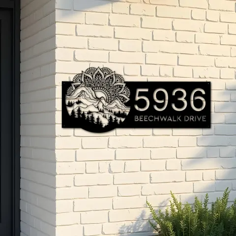 Custom Metal Mountain scene wild life Metal Address Sign, House number, Outdoor Number Signage, Yard Sign Address Plate
