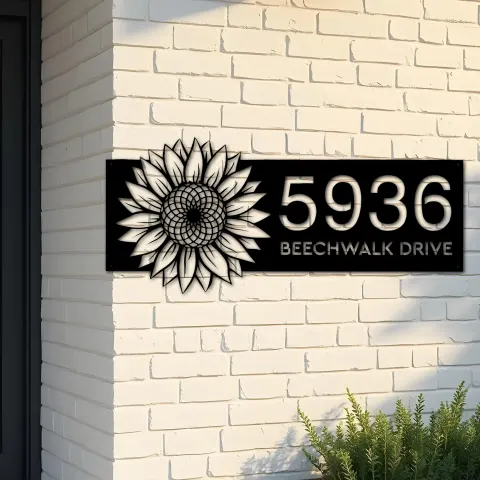 Custom Metal Sunflower Metal Address Sign, House number, Outdoor Number Signage, Yard Sign Address Plate