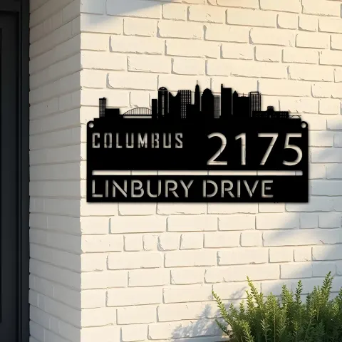 Custom Metal Columbus city skyline Metal Address Sign Hanging Address Plaque house number Yard Outdoor Sign