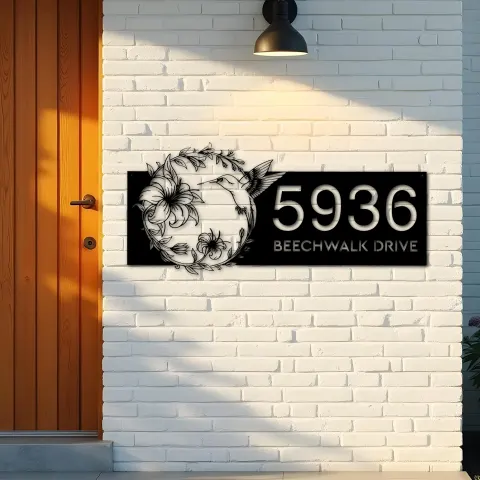 Vue alternative de Custom Metal Hummingbird Flowers Metal Address Sign, House number, Outdoor Number Signage, Yard Sign Address Plate