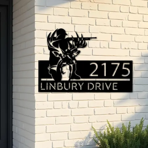 Custom Metal Deer hunter deer hunting Metal Address Sign, House number, Outdoor Number Signage, Yard Sign Address Plate