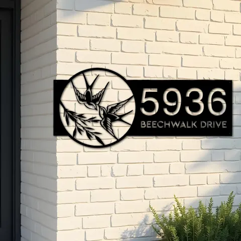 Custom Metal Swallows Metal Address Sign, House number, Outdoor Number Signage, Yard Sign Address Plate