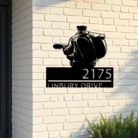 Custom Metal Man playing guitar guitarist Metal Address Sign, House number, Outdoor Number Signage, Yard Sign Address Plate