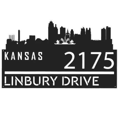 Vue alternative de Custom Metal Kansas city skyline Metal Address Sign Hanging Address Plaque house number Yard Outdoor Sign