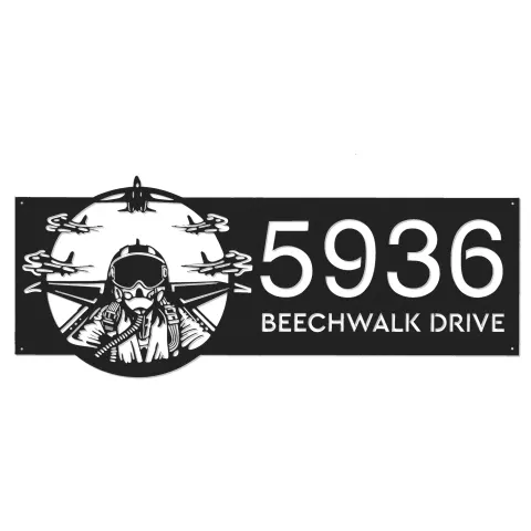 Vue alternative de Custom Metal Jet pilot airplane fighter Metal Address Sign House number Hanging Address Plaque Yard Sign Outdoor
