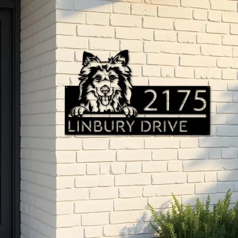 Custom Metal Shetland Sheepdog Cute puppy Metal Address Sign House number Hanging Address Plaque Yard Sign Outdoor decor
