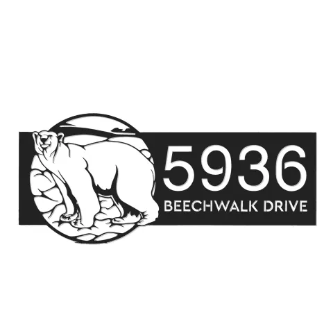 Vista alternativa de Custom Metal Polar Bear Wild animal wildlife Metal Address Sign, House number, Outdoor Number Signage, Yard Sign Address Plate