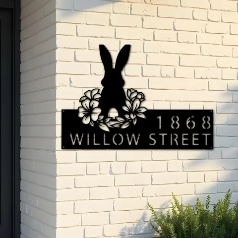 Custom Metal Rabbit Easter egg Bunny Metal Address Sign, House number, Outdoor Number Signage, Yard Sign Address Plate