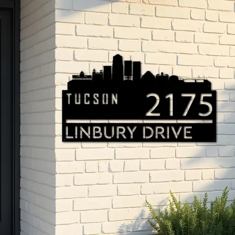 Custom Metal Tucson city skyline Metal Address Sign Hanging Address Plaque house number Yard Outdoor Sign