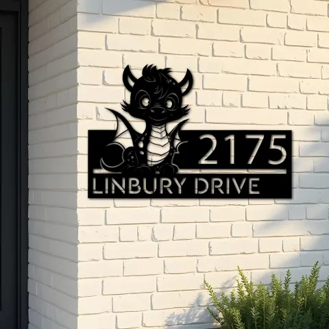 Custom Metal Cute Dragon Metal Address Sign, House number, Outdoor Number Signage, Yard Sign Address Plate