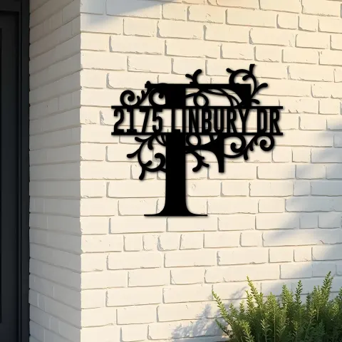 Custom Metal Floral Monogram Split Letter F Metal Address Sign House number Hanging Address Plaque Yard Sign Outdoor decor
