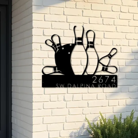 Custom Metal Bowling Metal Address Sign, House number, Outdoor Number Signage, Yard Sign Address Plate001
