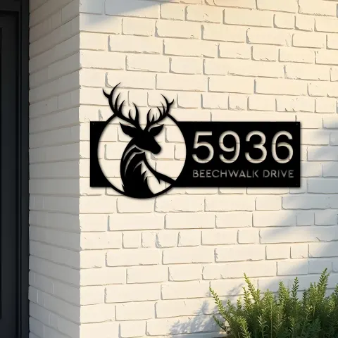 Custom Metal Deer Buck Head Wild animal Metal Address Sign, House number, Outdoor Number Signage, Yard Sign Address Plate