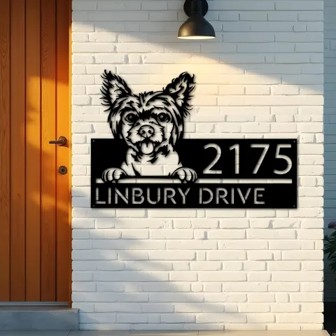 Vista alternativa de Custom Metal Chinese Crested dog Puppy Metal Address Sign House number Hanging Address Plaque Yard Sign Outdoor decor