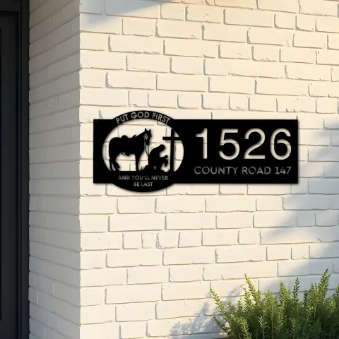 Custom Metal Cowboy and horse Metal Address Sign, House number, Outdoor Number Signage, Yard Sign Address Plate