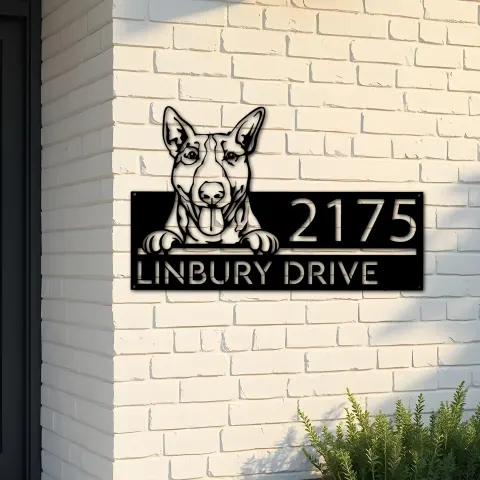 Custom Metal Bull Terrier dog cute puppy Metal Address Sign House number Hanging Address Plaque Yard Sign Outdoor decor