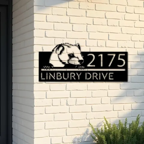 Custom Metal Peeking Marten Wild animal wildlife Metal Address Sign, House number, Outdoor Number Signage, Yard Sign Address Plate